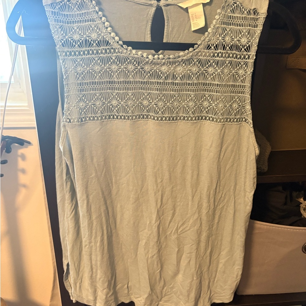 H&M Light Blue Embellished Sleeveless Tank Top